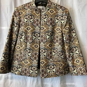 Kasper Women Tapestry Jacquard Open Front Career Blazer Jacket Sz 14 Boho Indie